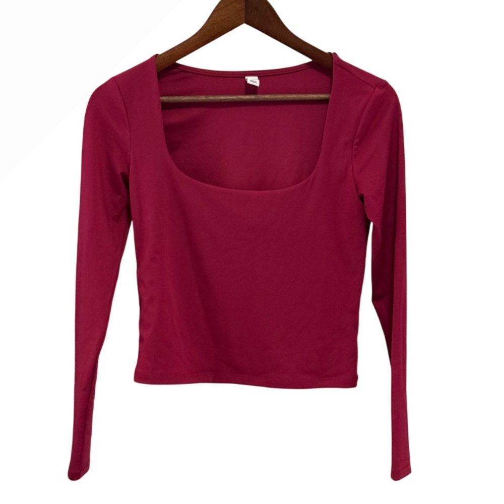 Arizona Jean Company Pink Long Sleeve Crop Top Size M Stretch Scoop Neck